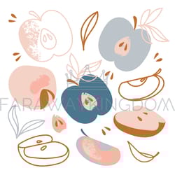 apples sweet fruit hand drawn flat design garden vector set