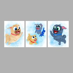 Puppy Dog Pals Set Disney Art Print Digital Files nursery room watercolor