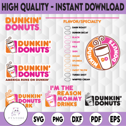dunkin' donuts bundle svg, dunkin' donuts coffee cup inspired, logo bundle svg, instant download