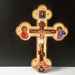 Wooden wall cross with crucifix | Orthodox Russian cross | Size: 8" x 6"