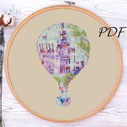 cross stitch pattern watercolor london - cross stitch pattern pdf design for embroidery