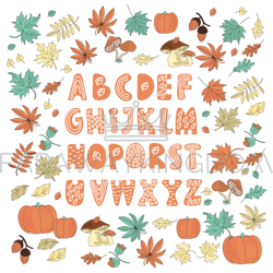 autumn alphabet decorative letters vector illustration set