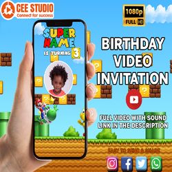 super mario invitation, super mario birthday video invitation, super mario birthday invitation, luigi