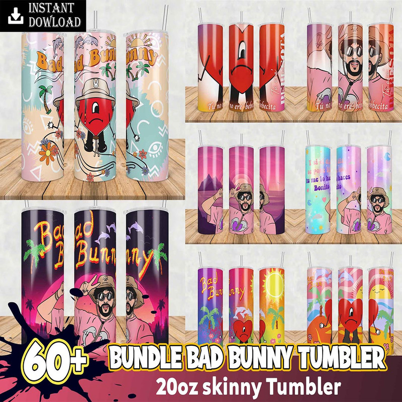 60 Bad Bunny 20oz Skinny Tumbler Sublimation Designs for Straight Tumbler Design, PNG Digital Download.jpg