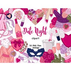 Date Night Illustration | Valentines Day Clipart Bundle