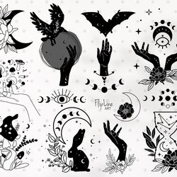 Witch Hands SVG & PNG Celestial clipart, Moon phases, flower