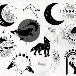 Witch Hands SVG & PNG Celestial clipart, Moon phase, Mystery