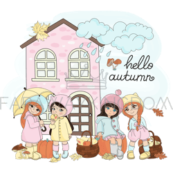 AUTUMN GIFTS Children Season Weather Vector Illustration Set