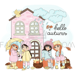 autumn gifts children season weather vector illustration set