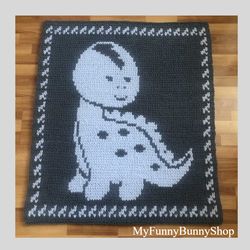 Loop yarn Finger knitted Baby Dino blanket pattern PDF