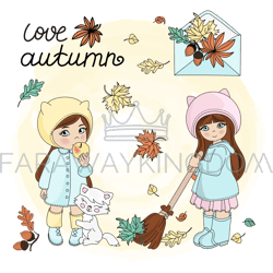 AUTUMN LEAVES Fall Season Children Vector Illustration Set