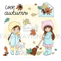 autumn leaves fall season children vector illustration set