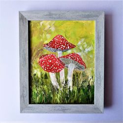 Mushroom paintings, Realistic mushroom painting, 3 mushrooms, Impasto paintings for sale