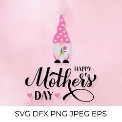 happy mothers day calligraphy hand lettering with cute cartoon gnome