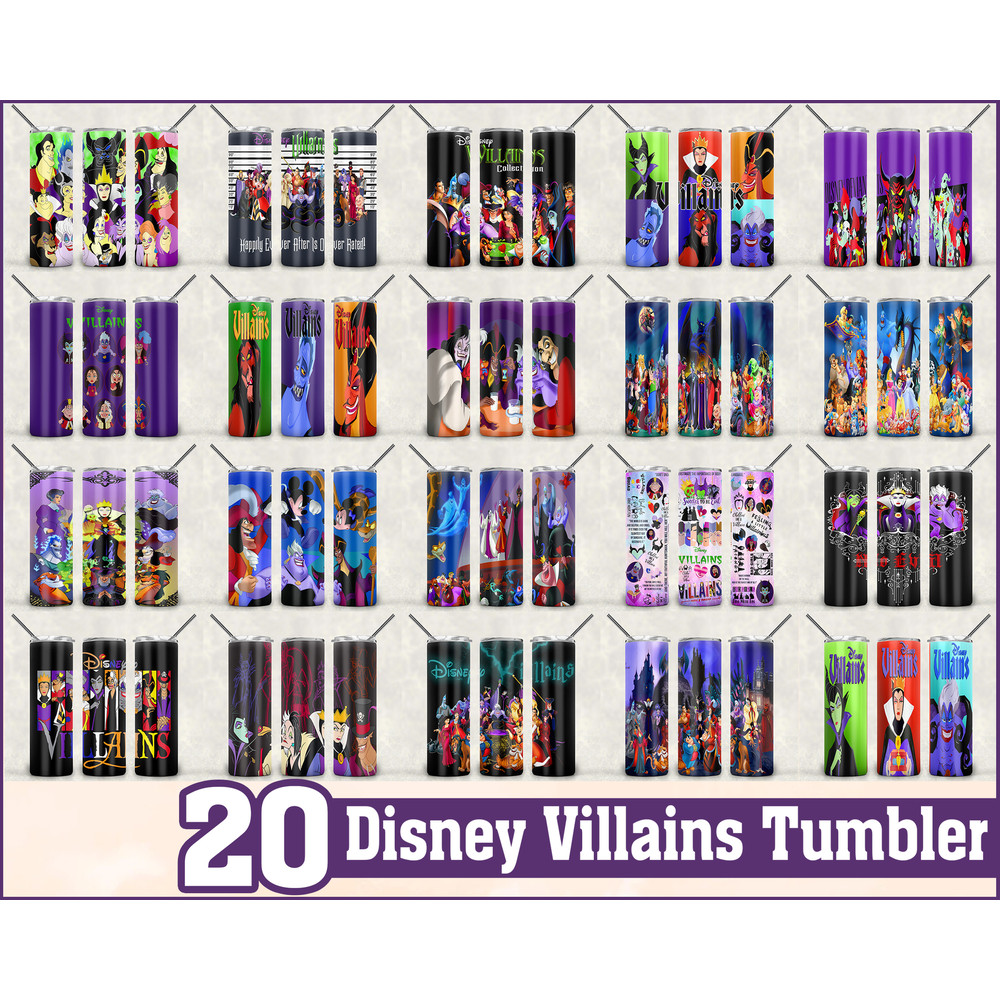 Disney Villains Tumbler, Disney Villains PNG, Tumbler design, Digital download.jpg