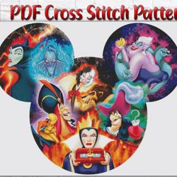 Disney Villains Cross Stitch Pattern / Villains PDF Cross Stitch Chart / Mickey Mouse Counted Cross Stitch Pattern