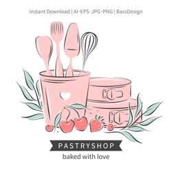 Pastry shop logo. Clipart, Instant Download. AI, EPS, JPG, PNG.