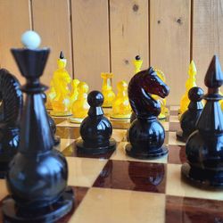 Russian Soviet Kaliningrad amber (amberoid) souvenir chess set vintage
