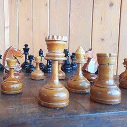 Old Soviet chess set - circa 1930 antique wooden chess USSR