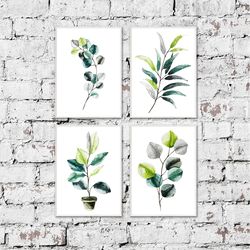 Watercol greenery art set printable, Download, watercolor plants prints, botanical abstract painting wall art
