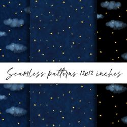 Night sky with stars. Seamless patterns. Digital paper