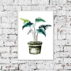 Botanical Plant, Green Wall Art, Watercolor decor living room, Watercolor Print, Digital Download Poster