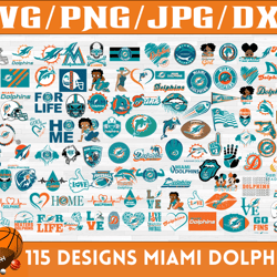 115 Designs Miami Dolphins Football Team SVG, DXF, PNG, EPS, PDF