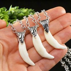 Real Wolf Tooth Necklace White Wolf Teeth Fang Tusk Pendant Necklace Native American Protection Amulet Boho Jewelry 8066