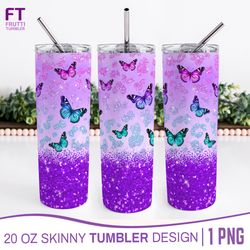 Butterfly Tumbler Sublimation Wrap with Glitter - 1 PNG