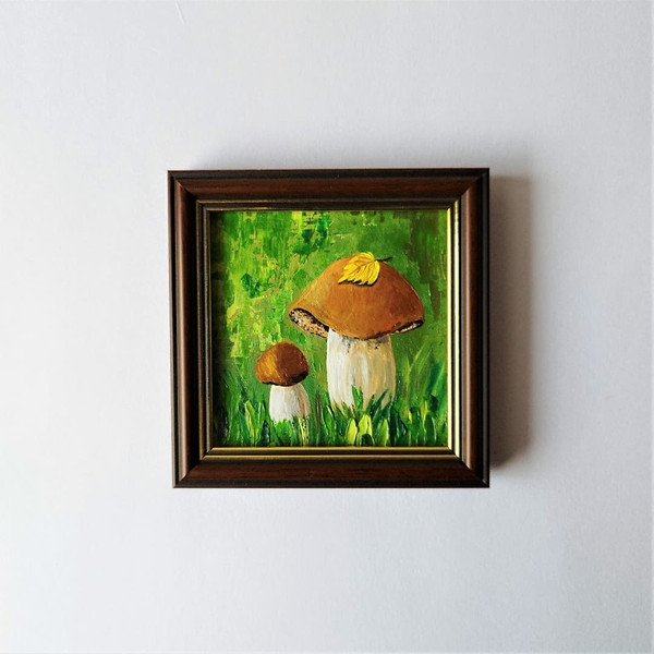 Mushrooms-art-impasto-miniature-painting-in-a-frame