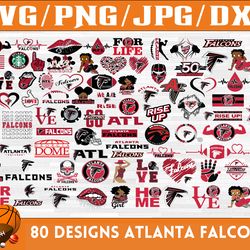 80 Designs Atlanta Falcons Football Team SVG, DXF, PNG, EPS, PDF
