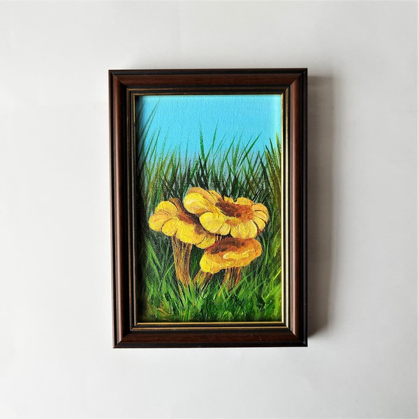 Acrylic-painting-in-style-impasto-mushroom-chanterelle