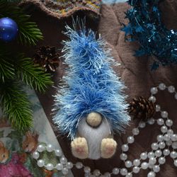Blue gnome. Needle felted gnome. Christmas gnome. Holiday gnome. Scandinavian gnome. Nordic gnome