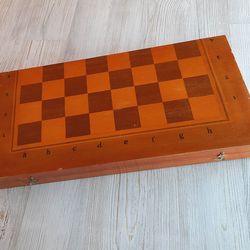 Soviet large wooden folding chess board only - 44 mm cell old Russian chess box wood