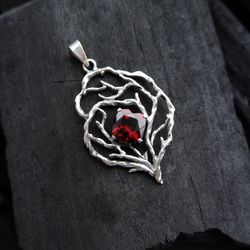 garnet pendant sterling silver handmade necklace