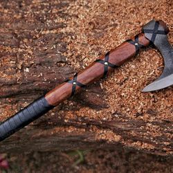 RAGNAR VIKING AXE Larp Forged Halloween Gift Camping Axe Christmas Gift with Rose Wood Shaft, Viking Bearded Nordic, Bes