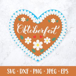 Oktoberfest SVG. Bavarian heart-shaped gingerbread