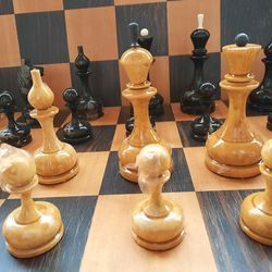 Soviet wooden tournament chess pieces set vintage 1983 - weighted chessmen grandmaster