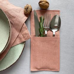 Cutlery holder, dinner flatware bag. Use table setting accessories as cutlery case / pouch to make every day