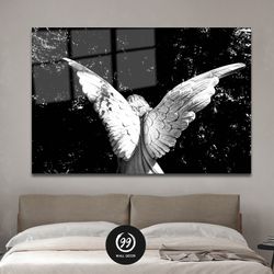 Angel Tempered Glass Wall Art, Modern Wall Art, Black White Poster, Canvas Wall Art, Panoramic Poster, Home Decor