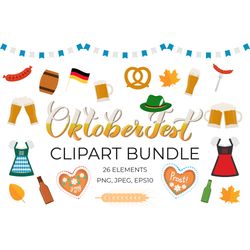 Oktoberfest Clipart Bundle. Traditional German Beer Festival Set