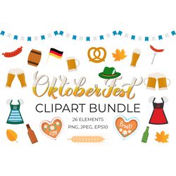 oktoberfest clipart bundle. traditional german beer festival set