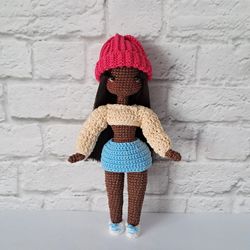 Handmade african doll. crochet black doll. African american girl. Miniature doll
