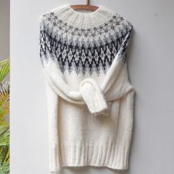 White scandinavian outdoor soft handmade sweater