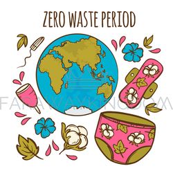 zero waste hygiene feminine hand drawn vector illustration set