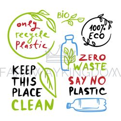 zero waste quotes ecological problem vector illustration set