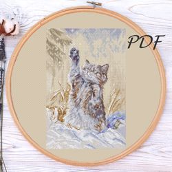 Embroidery file Snowy morning cat - embroidery file pattern design for embroidery pdf