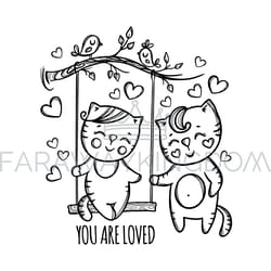you are loved valentine day swinging cat vector illustration
