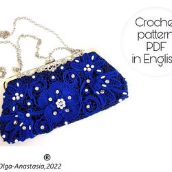 Handbag  Irish lace crochet pattern , flower crochet pattern , crochet motif , crochet flower pattern , bag crochet