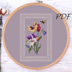 Cross stitch pattern pdf flower pansies - cross stitch pattern pdf design for embroidery